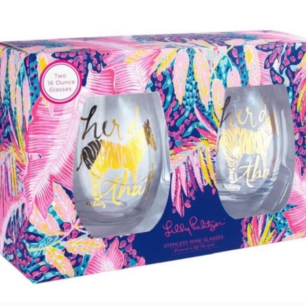 NIB Lilly Pulitzer stemless wine glass set